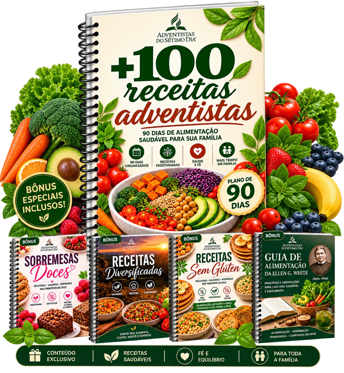 Mockup do Livro, Celular e Receitas do Cardápio Adventista